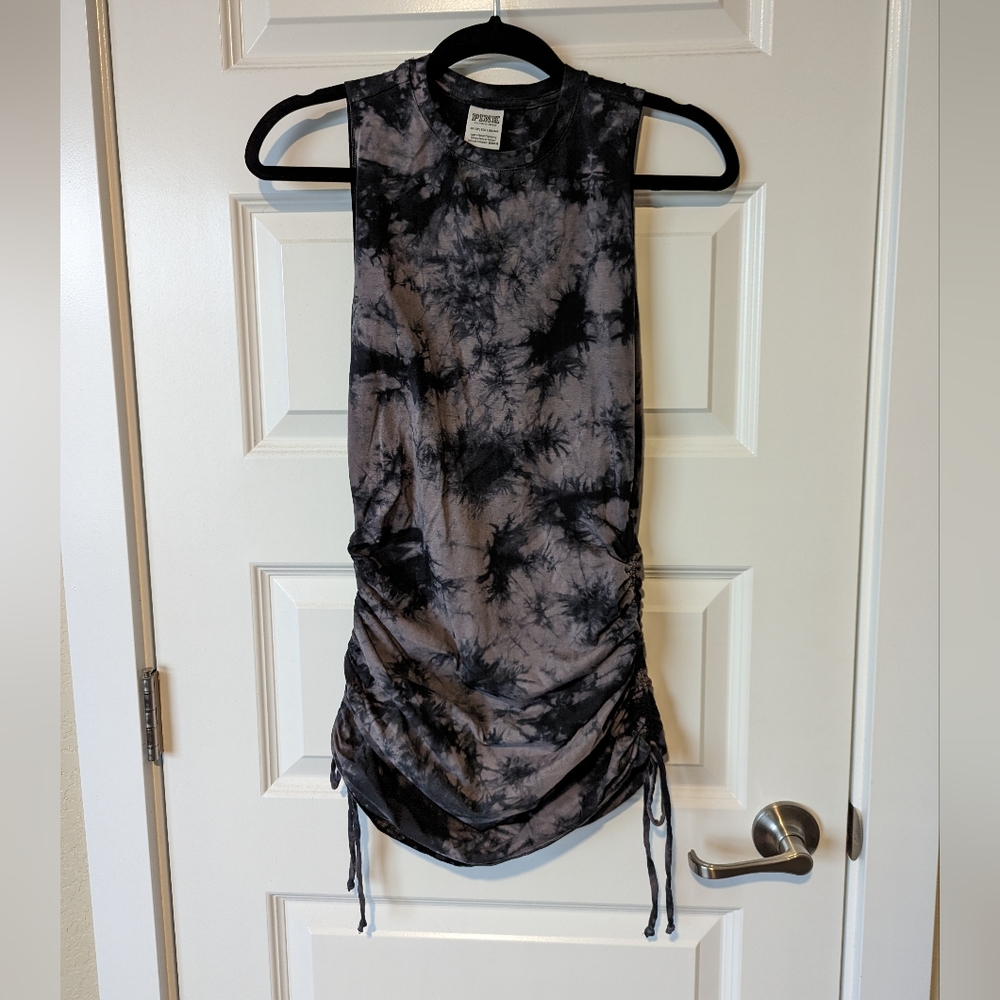 PINK Victoria's Secret Sleeveless Side Ruched Mini Dress XS Black Tie Dye